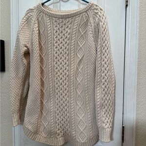 LL Bean’s Fisherman’s Knit Women’s Cream Cable Knit Sweater with Zipper Sides